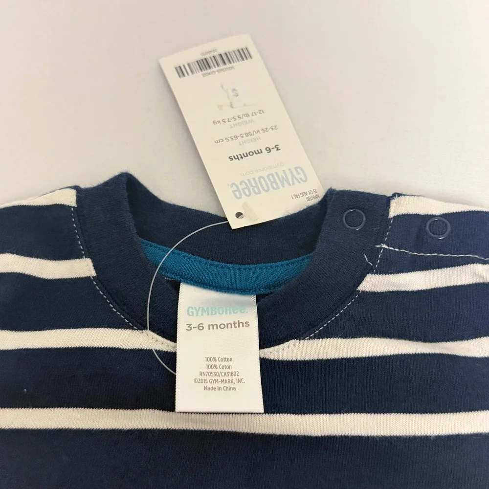 Gymboree Baby Boy 3-6M Long Sleeve Bodysuit Lot 2 Bear Striped Brown Blue NWT